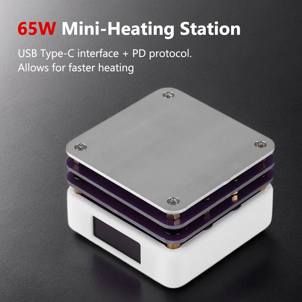 PD 65W Mini Hot Plate PCB Board Soldering Heating Plate Adjustable Constant Temperature Preheating Platform Type-C Repair Tool