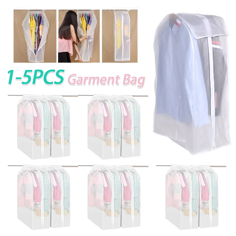 1-5PCS Wardrobe Clothes Storage Bag Large Capacity Transparent Coat Protector Moisture Proof Dust-proof for Wardrobe Closet