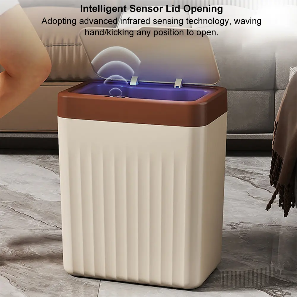 Hands Free Garbage Bucket Waterproof Sealed Garbage Can Battery Powered Toilet Wastebasket USB Rechargeable for Kitchen Bathroom