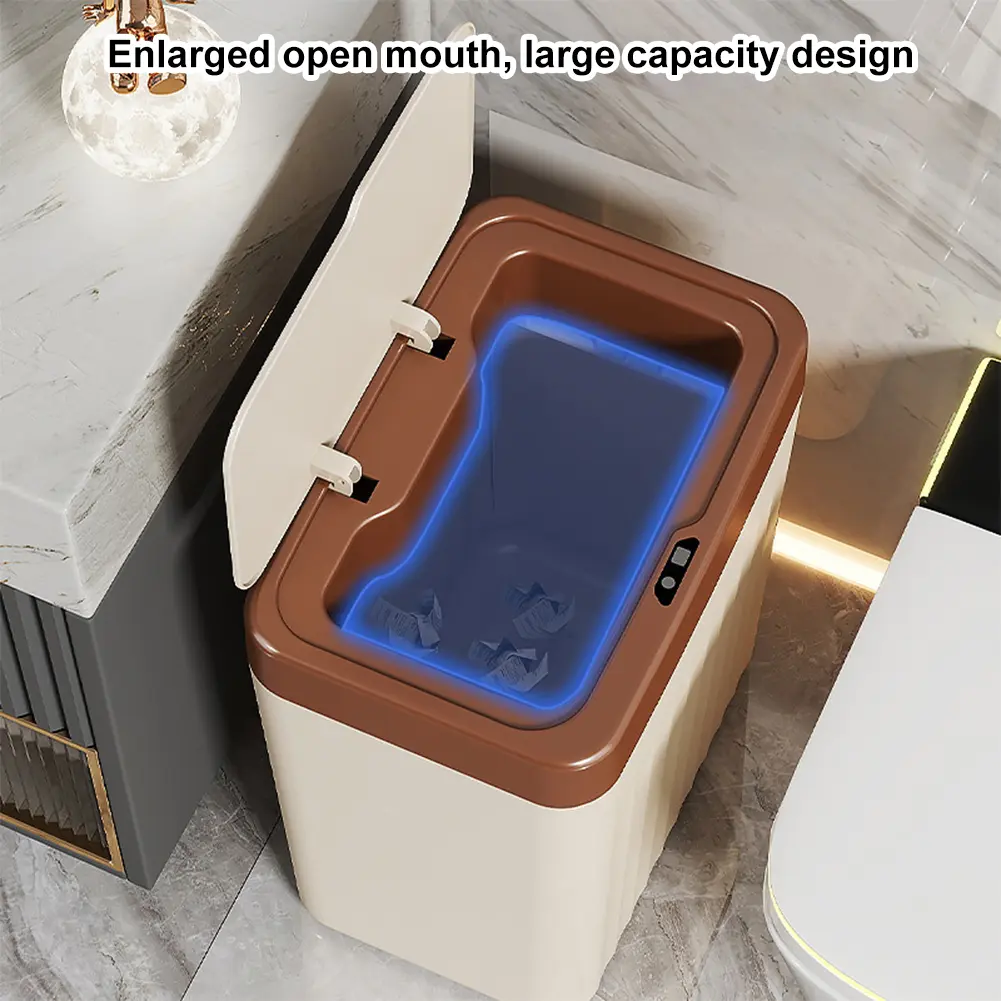 Hands Free Garbage Bucket Waterproof Sealed Garbage Can Battery Powered Toilet Wastebasket USB Rechargeable for Kitchen Bathroom
