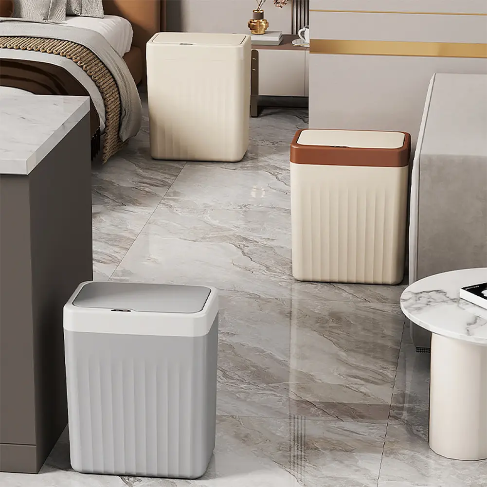 Hands Free Garbage Bucket Waterproof Sealed Garbage Can Battery Powered Toilet Wastebasket USB Rechargeable for Kitchen Bathroom