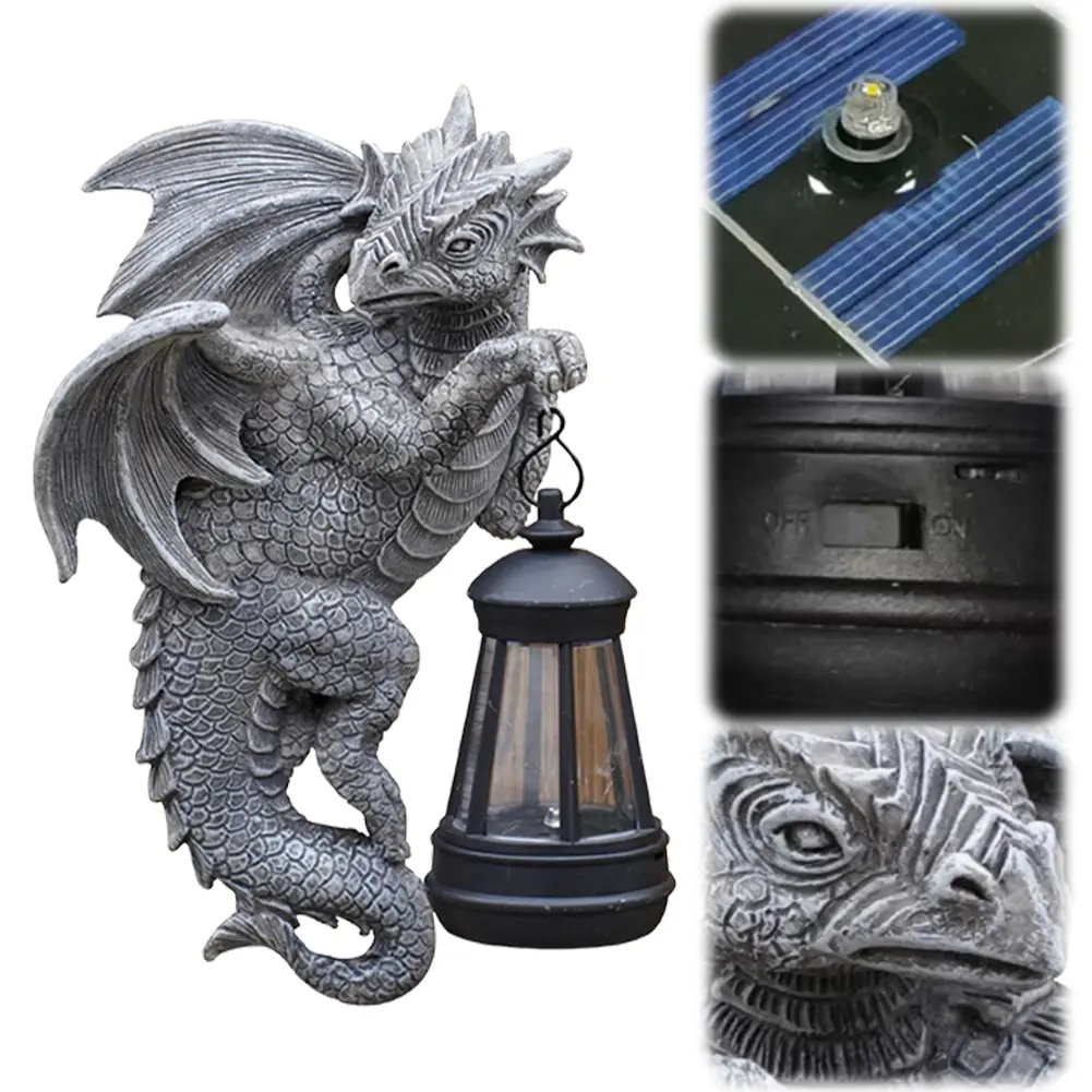 Flying Dragon Statue Light Dragon Figurine Lamp Waterproof Dragon Sculpture Light Animal Garden Light for Outdoor Decor