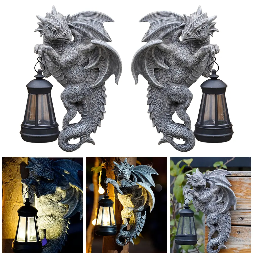 Flying Dragon Statue Light Dragon Figurine Lamp Waterproof Dragon Sculpture Light Animal Garden Light for Outdoor Decor