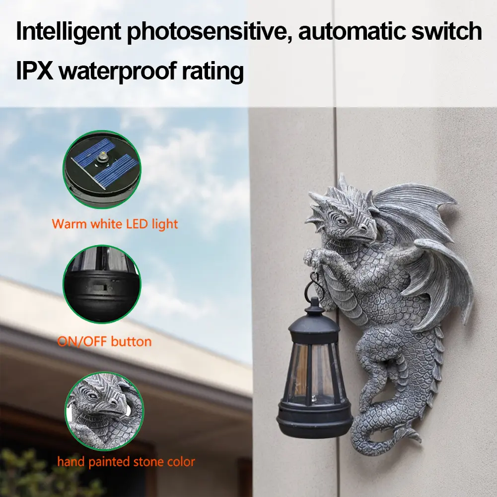 Flying Dragon Statue Light Dragon Figurine Lamp Waterproof Dragon Sculpture Light Animal Garden Light for Outdoor Decor