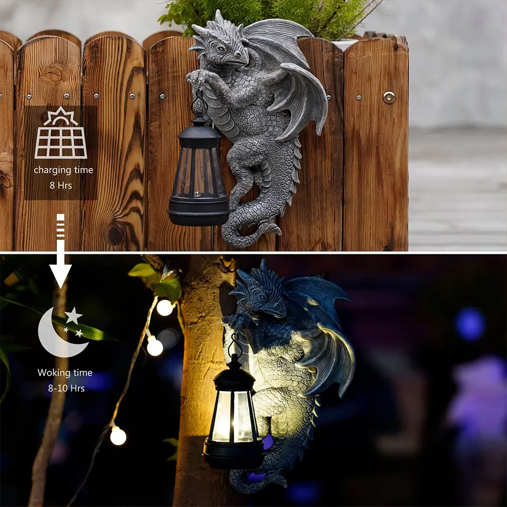 Flying Dragon Statue Light Dragon Figurine Lamp Waterproof Dragon Sculpture Light Animal Garden Light for Outdoor Decor