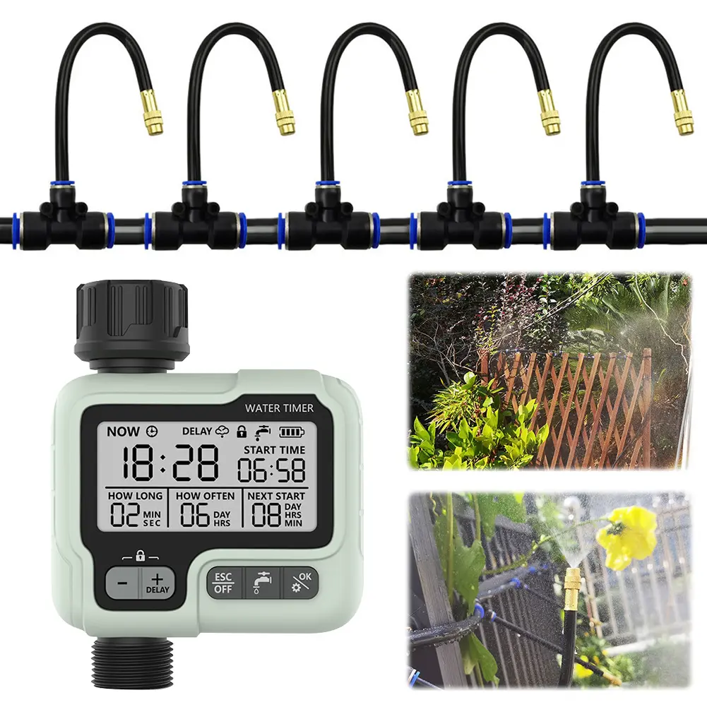 Automatic Water Timer Water Hose Timer Manual/Automatic Mode Irrigation Controller System with 5/10 Nozzles for Garden Yard Lawn