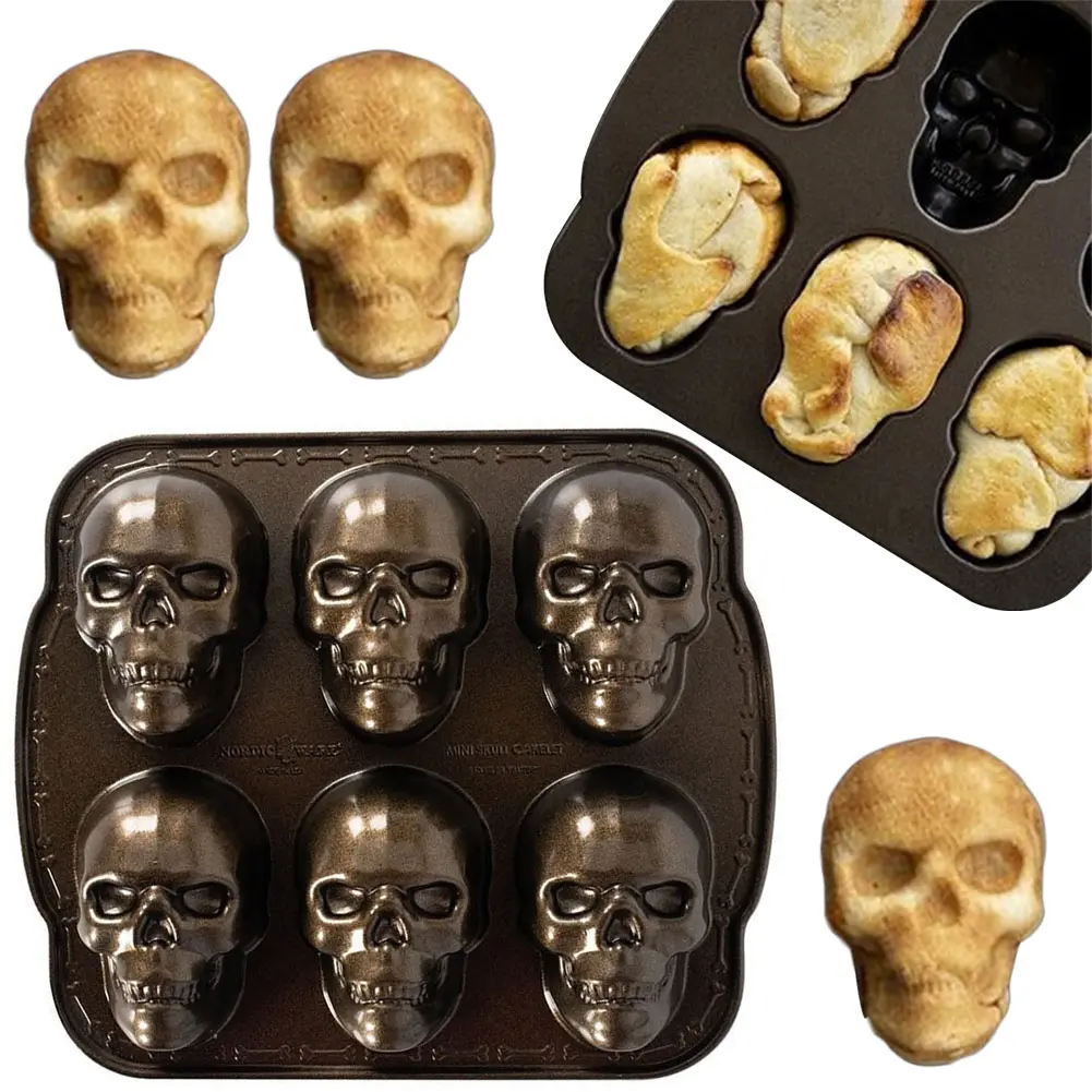 Halloween Skull Cake Pan Molds Non-Stick Cake Baking Molds Stainless Steel Skeleton Chocolate Molds for Chocolate Candy Cake