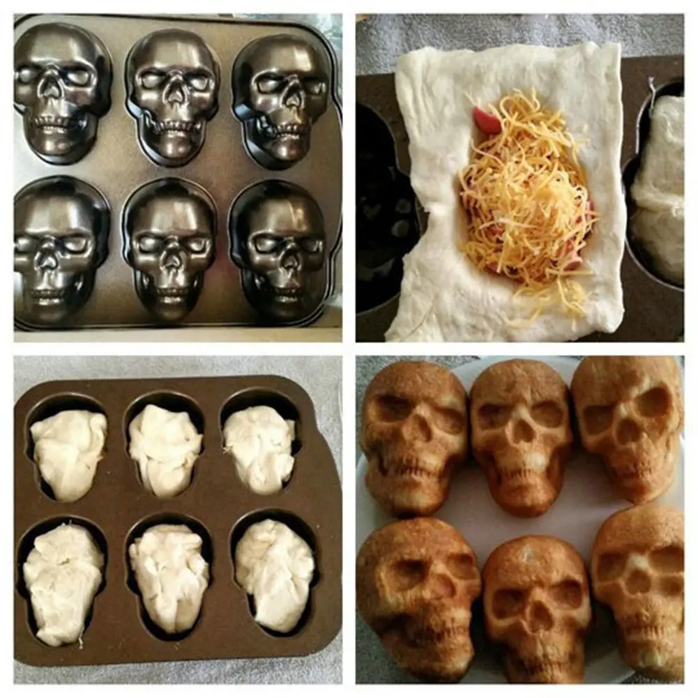 Halloween Skull Cake Pan Molds Non-Stick Cake Baking Molds Stainless Steel Skeleton Chocolate Molds for Chocolate Candy Cake