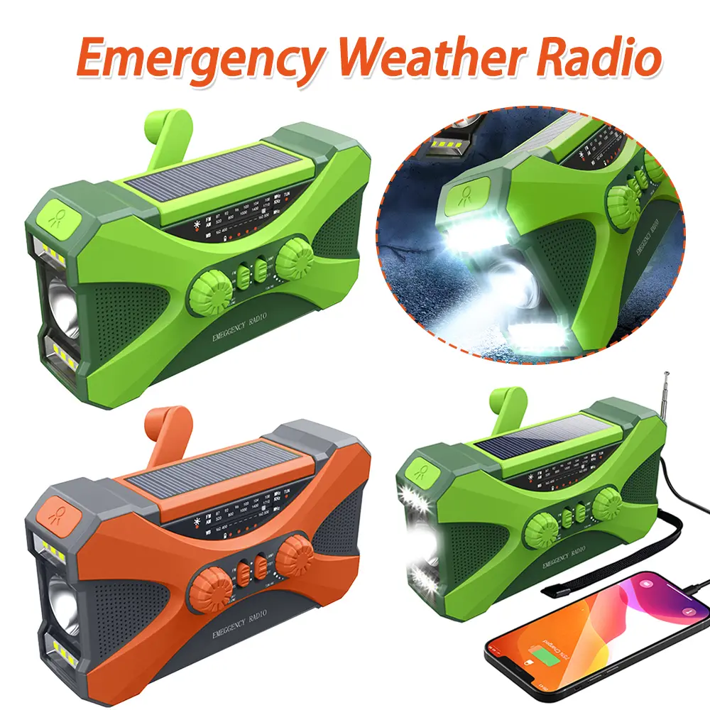 Dual Speaker Stereo Emergency Hand Crank Radio Dual Speaker Rechargeable Weather Radio for Home Outdoor
