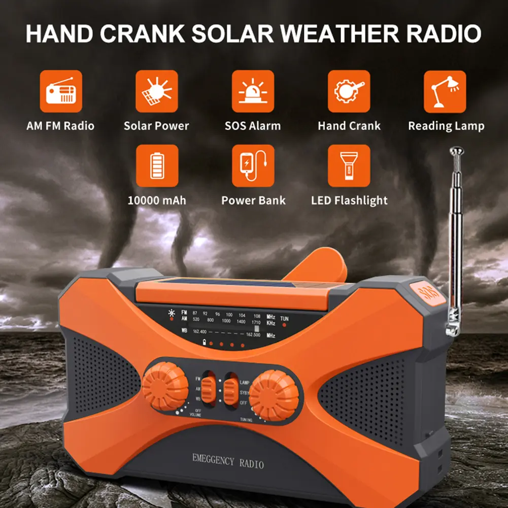Dual Speaker Stereo Emergency Hand Crank Radio Dual Speaker Rechargeable Weather Radio for Home Outdoor
