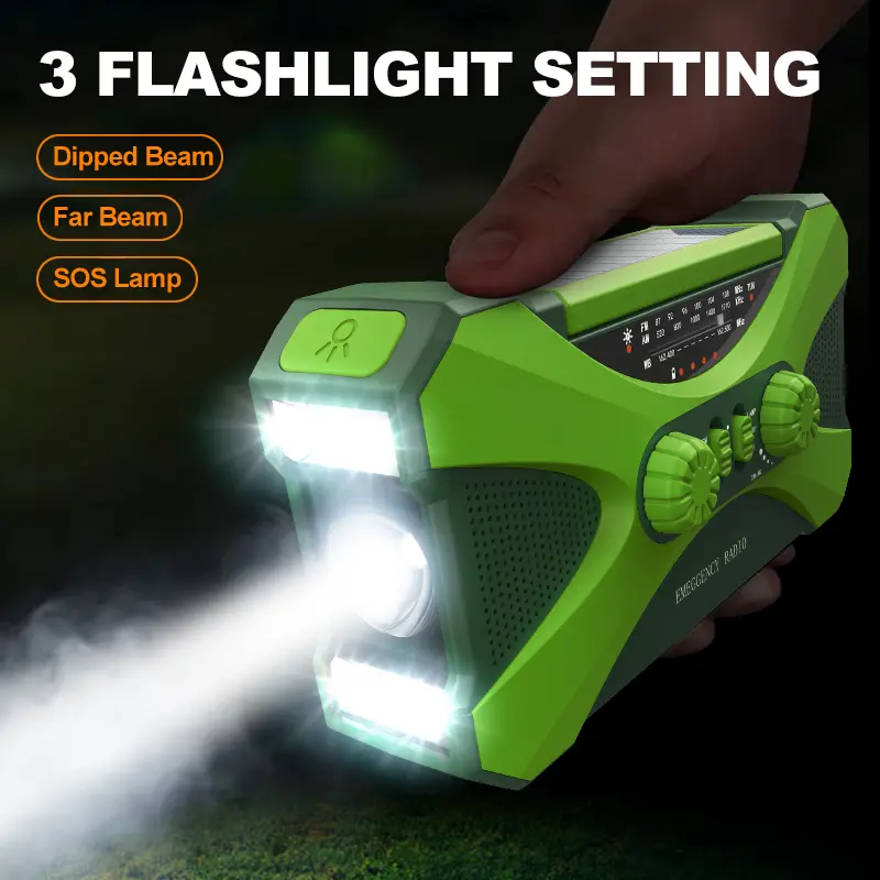 Dual Speaker Stereo Emergency Hand Crank Radio Dual Speaker Rechargeable Weather Radio for Home Outdoor