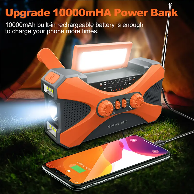 Dual Speaker Stereo Emergency Hand Crank Radio Dual Speaker Rechargeable Weather Radio for Home Outdoor