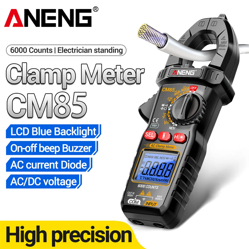 AC/DC Clamp Meter with Cable NCV Voltage Detection Tool Digital Display Professional 600A Digital Multimeter for Home Office Use