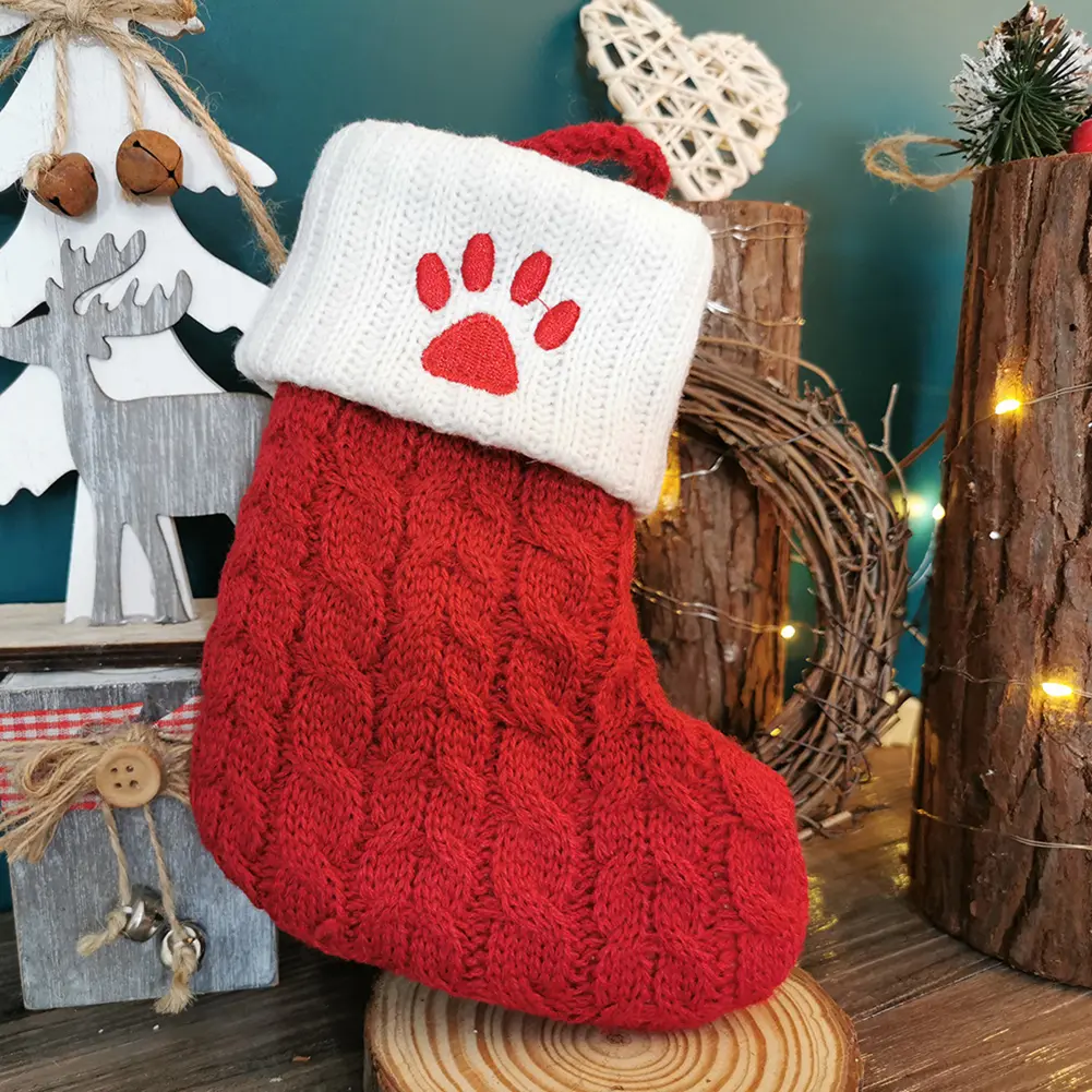 1-5PCS Christmas Stockings Candy Bag with White Cuffs Knitting Mini Stockings Hanging Knitted Socks for Fireplace Decor