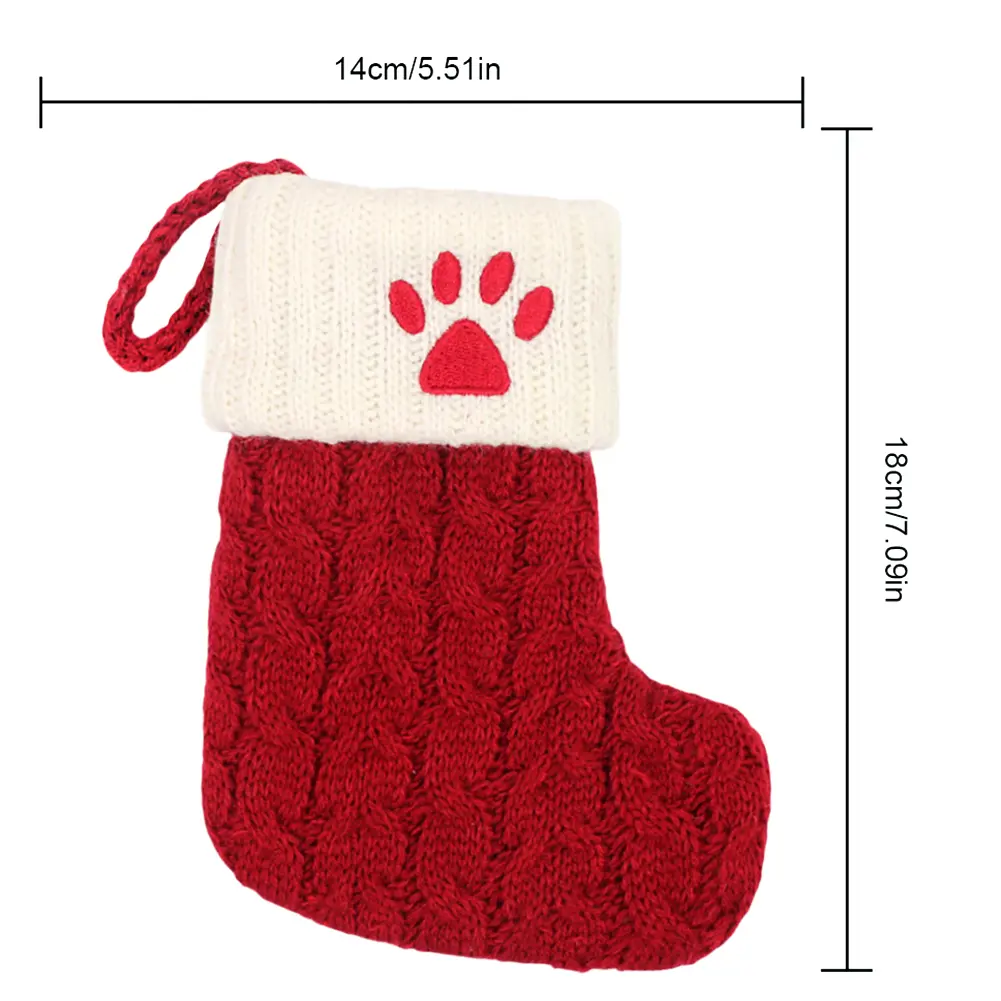 1-5PCS Christmas Stockings Candy Bag with White Cuffs Knitting Mini Stockings Hanging Knitted Socks for Fireplace Decor