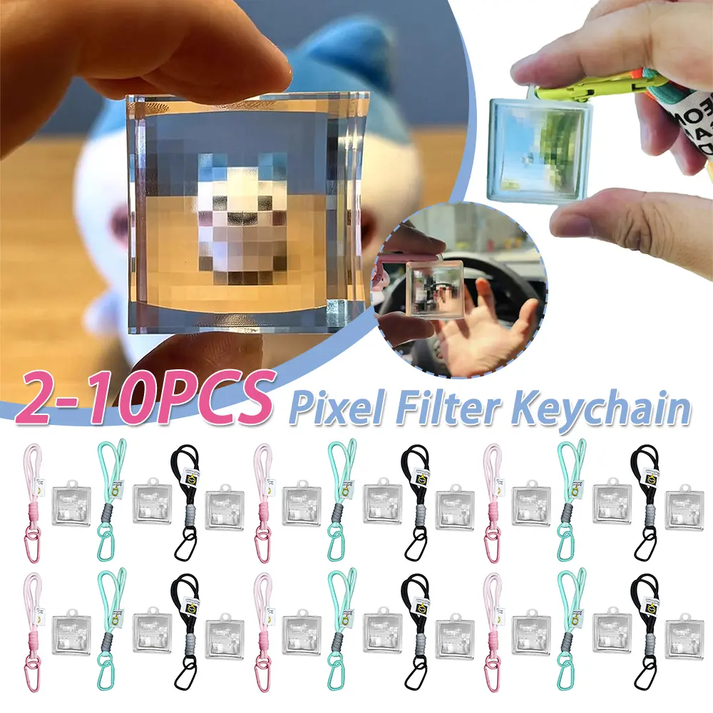 2-10PCS Blank Pixel Filter Keychain Pixel Photography Tool Transparent Mosaic Lens Bag Pendant DIY Accessories Creative Gift
