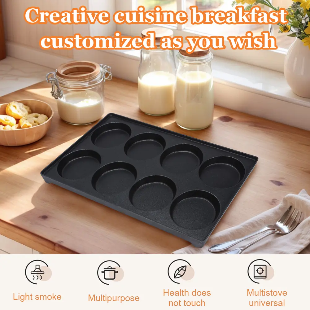 8-Hole Grilled Sausage Pan Rust Proof Meat Fryer Plate Reusable Egg Iron Plate Wear Resist for Homemade French Bread Pan