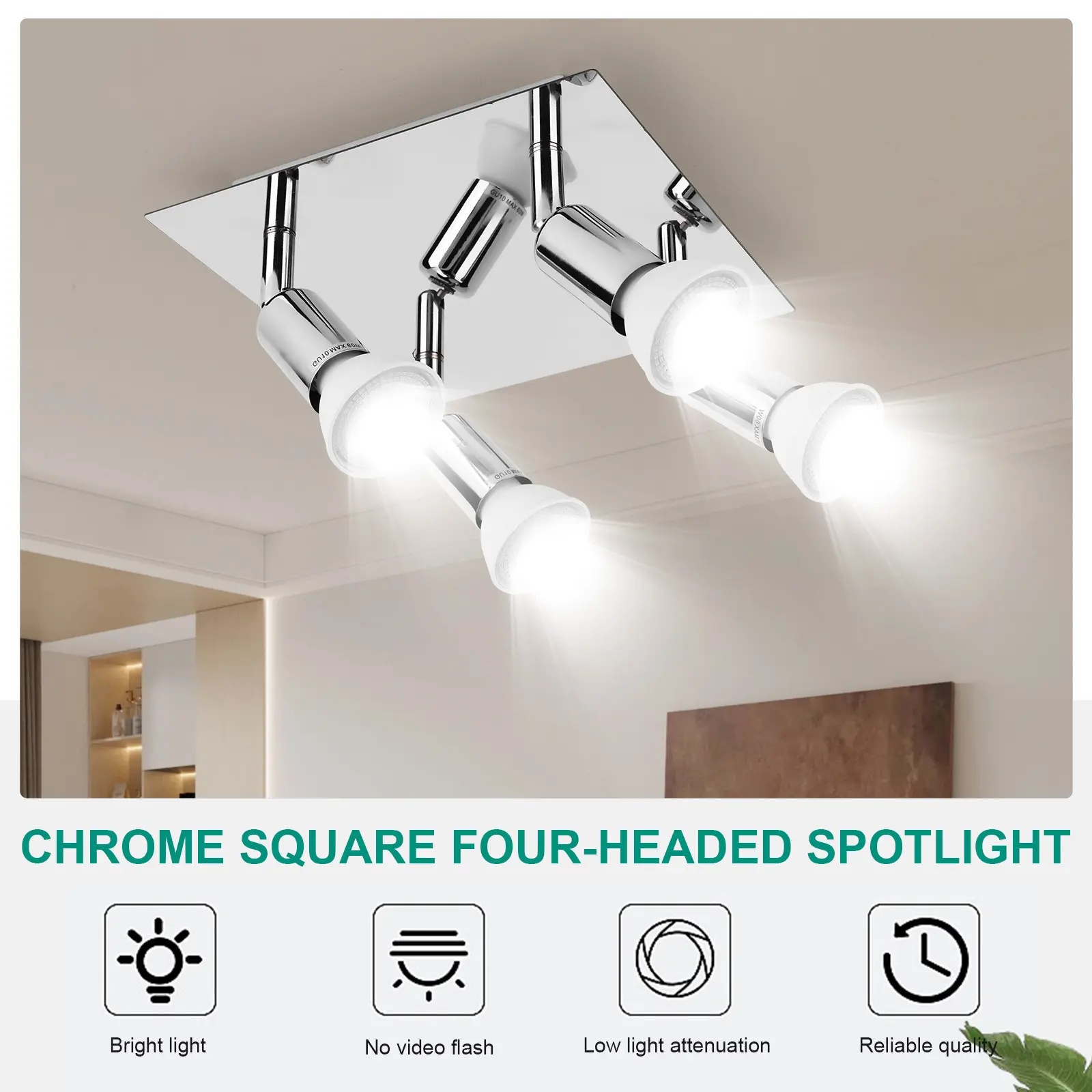 4 Way Square Spot Light Ceiling Spotlight Adjustable Angle Chandelier Lamps Rotatable Ceiling Light for Home Decor