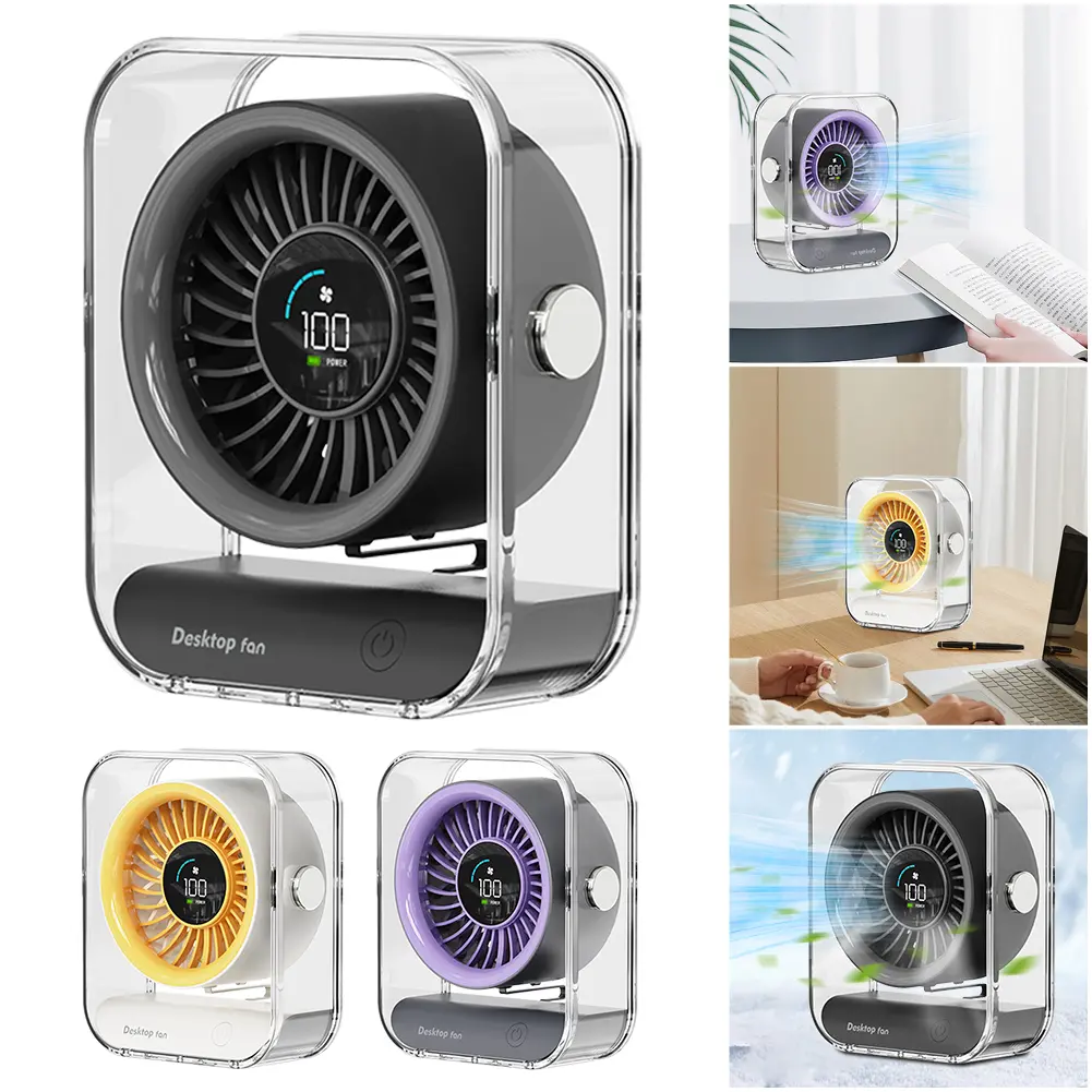 Desk Fan USB/Rechargeable Portable Table Desktop Air Circulator Fan LED Display Ultra-Quiet Fans for Bedroom Home and Office