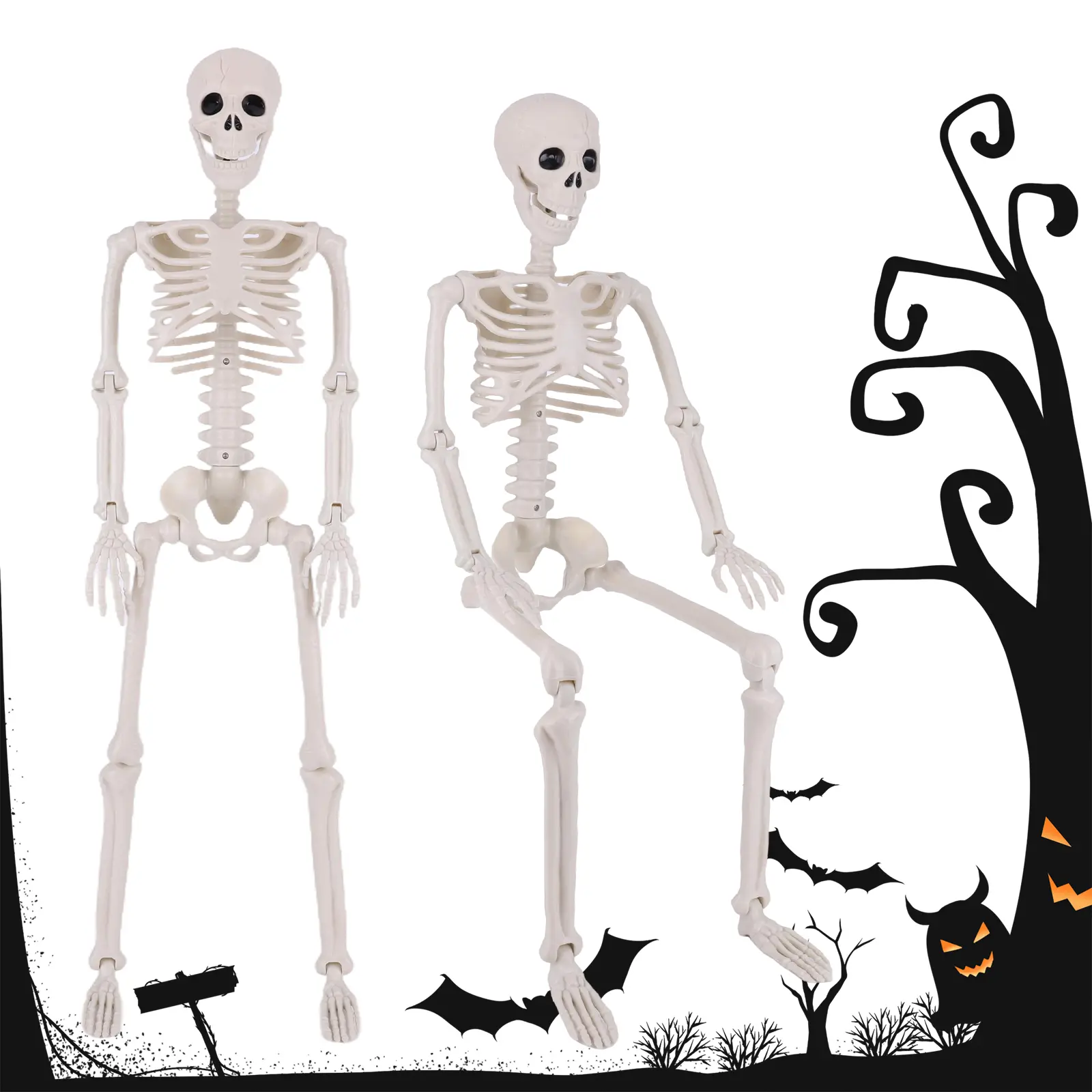 Halloween 90CM Poseable Skeleton Wear Resist Realistic Human Shape Skull Herror Decoration Skull for Home Evil Party Decoration