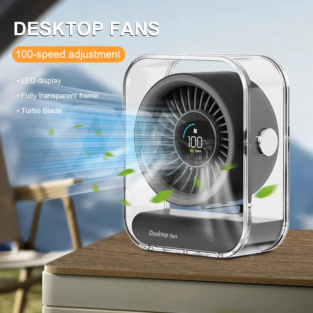 Desk Fan USB/Rechargeable Portable Table Desktop Air Circulator Fan LED Display Ultra-Quiet Fans for Bedroom Home and Office