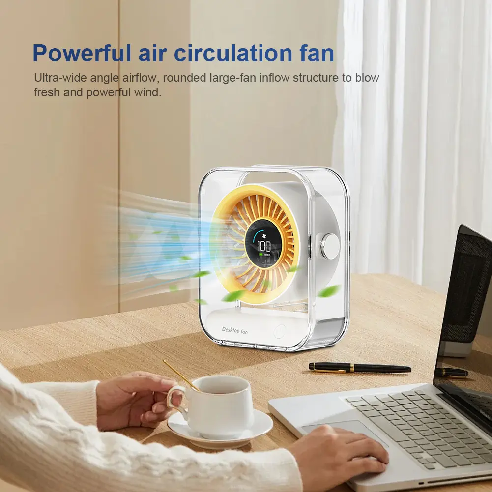 Desk Fan USB/Rechargeable Portable Table Desktop Air Circulator Fan LED Display Ultra-Quiet Fans for Bedroom Home and Office