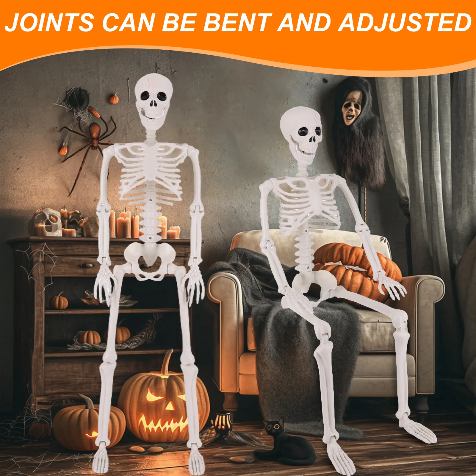 Halloween 90CM Poseable Skeleton Wear Resist Realistic Human Shape Skull Herror Decoration Skull for Home Evil Party Decoration