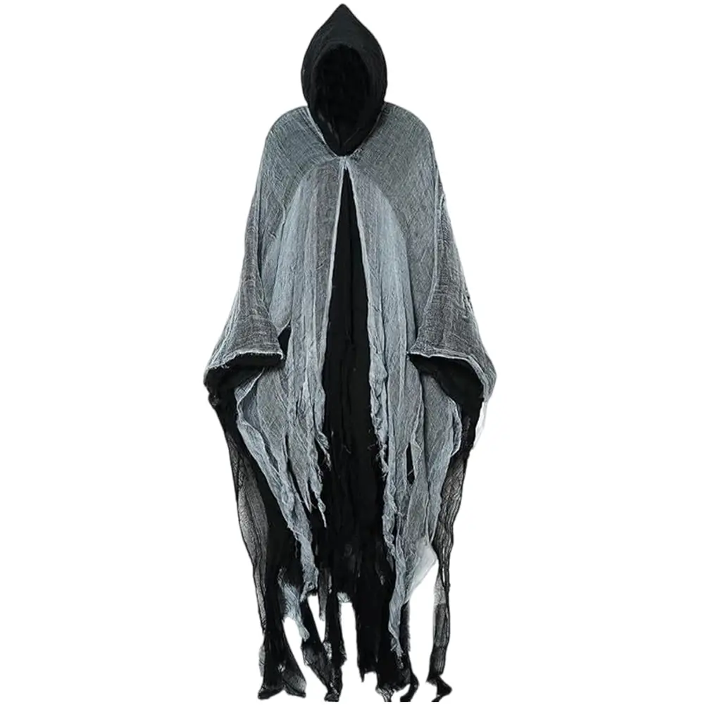 Halloween Ghost Costume Ghost Cape Outfit Ghost Cape with Hood Scary Adult Cloak Cosplay Hooded Robe Party Supplies