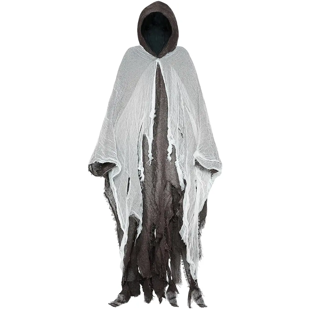 Halloween Ghost Costume Ghost Cape Outfit Ghost Cape with Hood Scary Adult Cloak Cosplay Hooded Robe Party Supplies