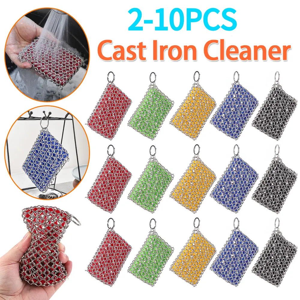 2-10PCS Cast Iron Cleaner with Hanging Ring Pot Pans Cleaning Scrubber Cookware Rust Remover Scraper for Griddle Skillet