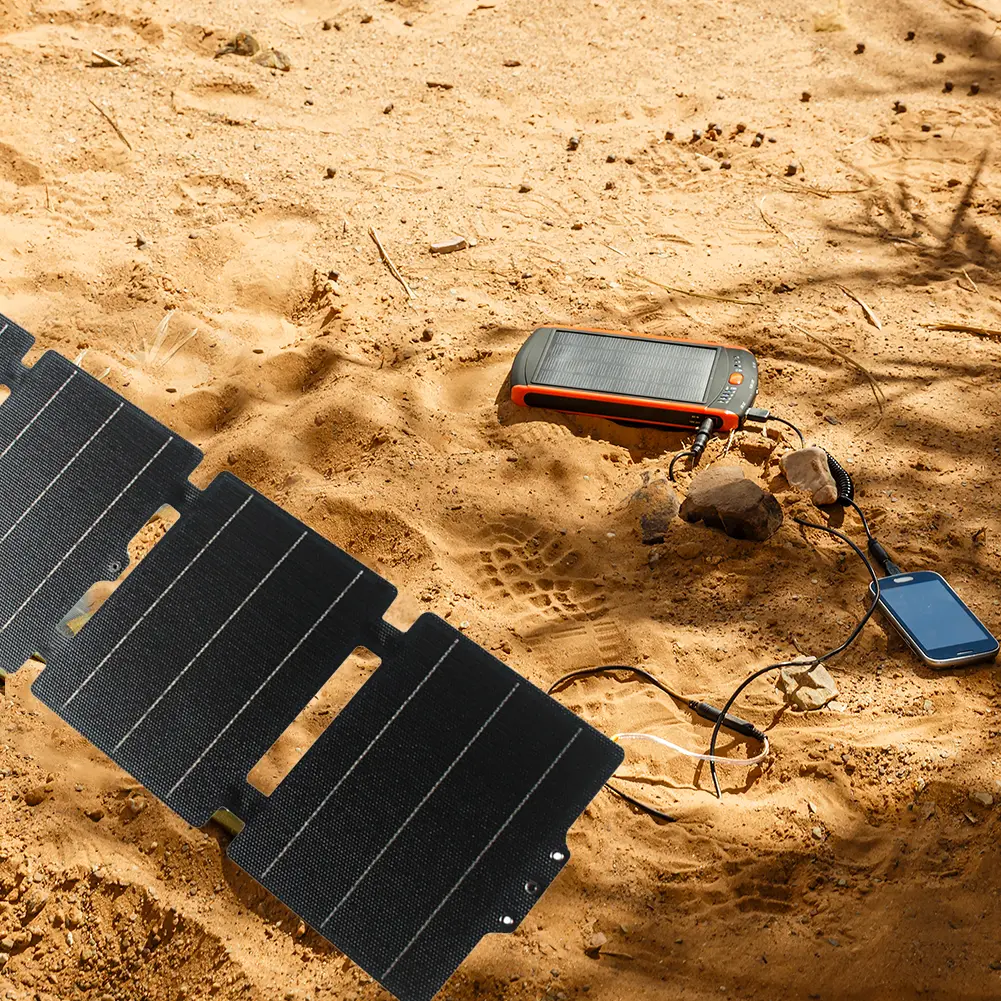 30W Flexible ETFE Solar Panel Charger IPX6 Waterproof Lightweight Solar Panel Charger 3 Output Ports for Outdoor Camping Hiking