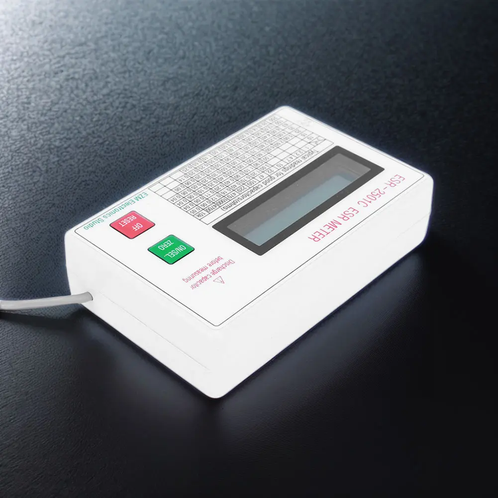 Capacitor ESR DCR Tester Test In Circuit Capacitance Meter W/ Test Leads Clip Battery Circuit Tester Electrical Testing Meter