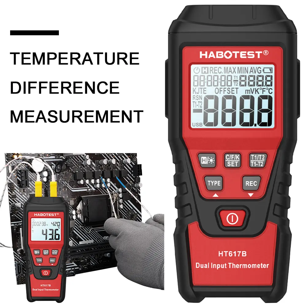 Digital Thermometer Dual Channel Portable Temperature Tester -200-1300℃ Temperature Meter for Blast Furnaces & Liquid Hydrogen
