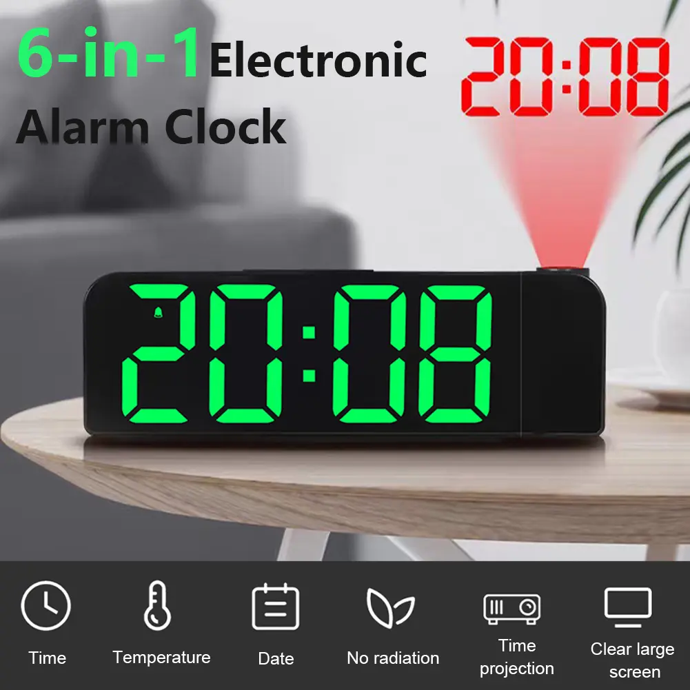 Projection Alarm Clock LED Digital Alarm Clock Large Number Display Bedside Alarm Clock Adjustable Brightness for Home Office