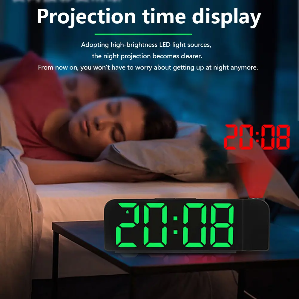 Projection Alarm Clock LED Digital Alarm Clock Large Number Display Bedside Alarm Clock Adjustable Brightness for Home Office