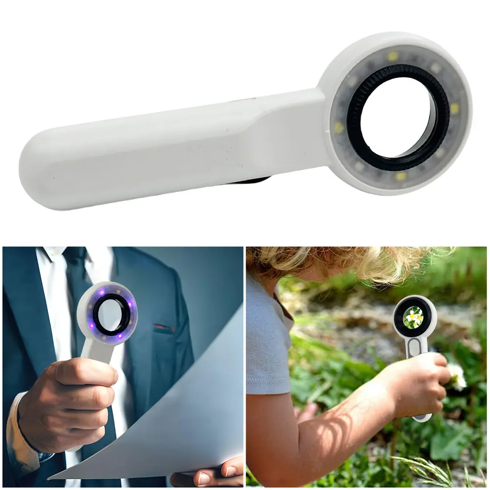 60X Handheld Magnifier Rechargeable Illuminated Magnifying Glass Wear Resist Lighting Book Magnifier for Seniors Reading Repair