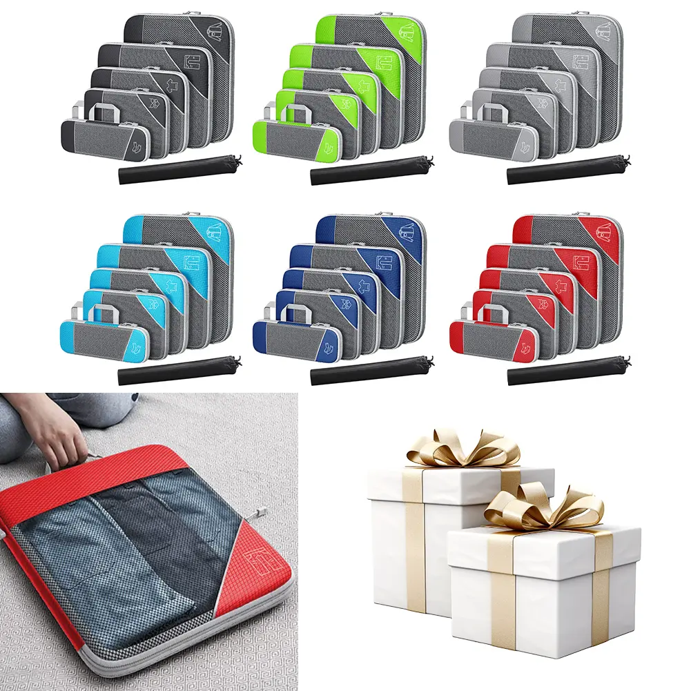 6Pcs Compress Storage Bag with Shoe Bag Expandable Mesh Travel Bag Breathable Compression Packing Cube Set for Trip Home Storage