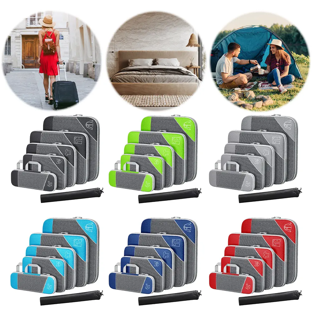 6Pcs Compress Storage Bag with Shoe Bag Expandable Mesh Travel Bag Breathable Compression Packing Cube Set for Trip Home Storage