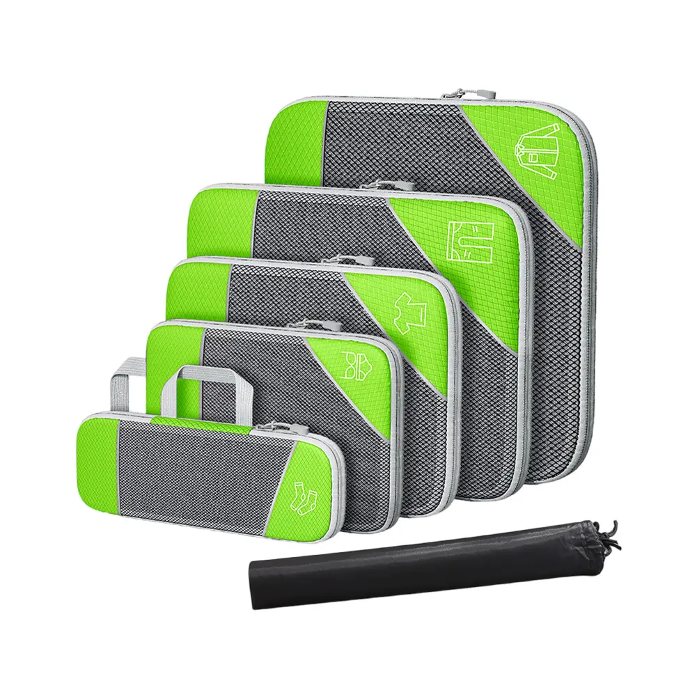 6Pcs Compress Storage Bag with Shoe Bag Expandable Mesh Travel Bag Breathable Compression Packing Cube Set for Trip Home Storage