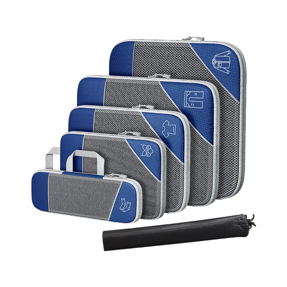 6Pcs Compress Storage Bag with Shoe Bag Expandable Mesh Travel Bag Breathable Compression Packing Cube Set for Trip Home Storage