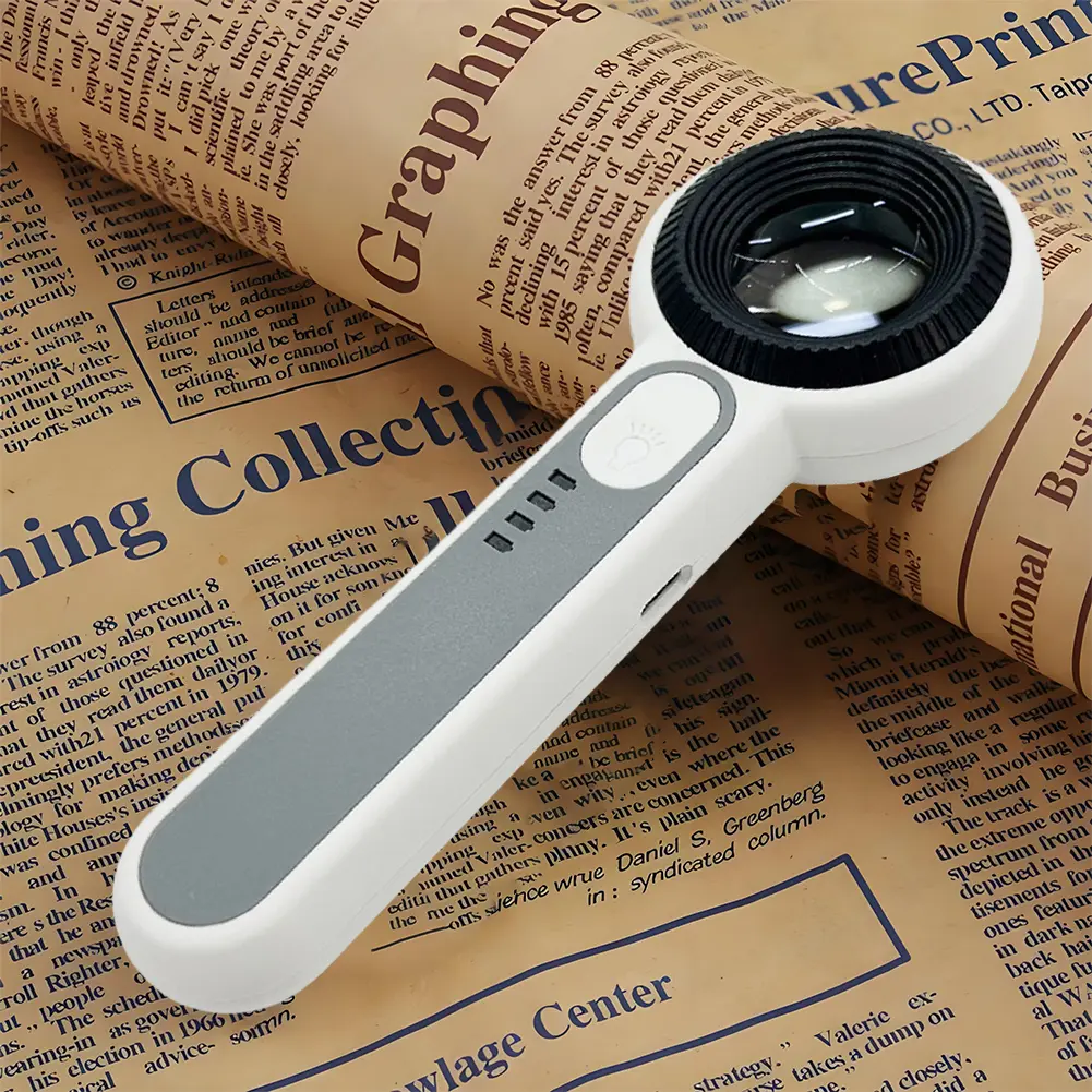 60X Handheld Magnifier Rechargeable Illuminated Magnifying Glass Wear Resist Lighting Book Magnifier for Seniors Reading Repair
