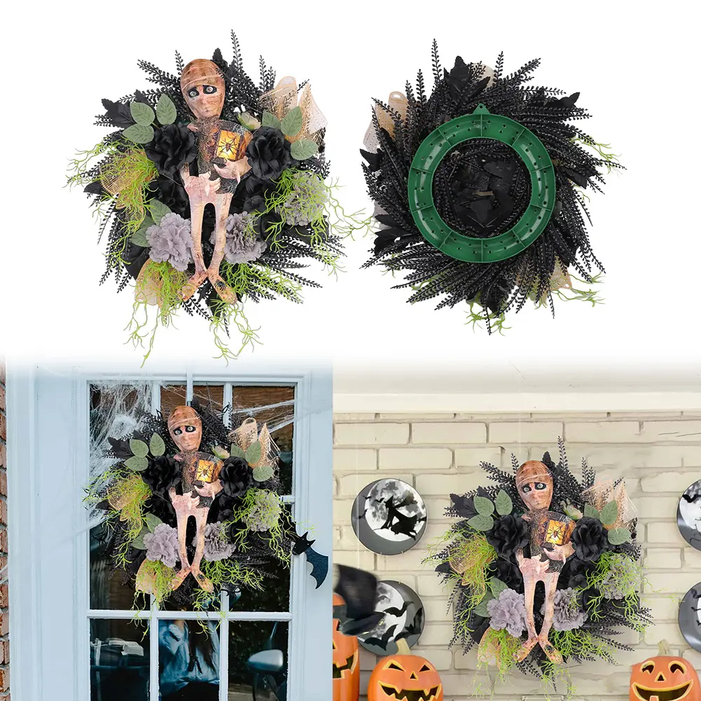 Halloween Mummy Wreath Halloween Wreath Halloween Scary Mummy Welcome Wreath Sign for Home Party Window Wall Indoor Outdoor