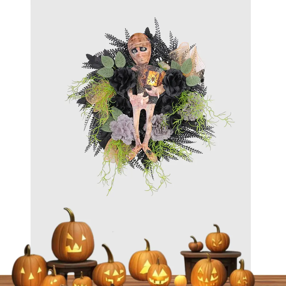 Halloween Mummy Wreath Halloween Wreath Halloween Scary Mummy Welcome Wreath Sign for Home Party Window Wall Indoor Outdoor