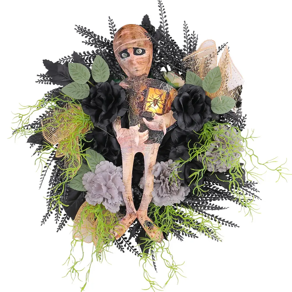 Halloween Mummy Wreath Halloween Wreath Halloween Scary Mummy Welcome Wreath Sign for Home Party Window Wall Indoor Outdoor