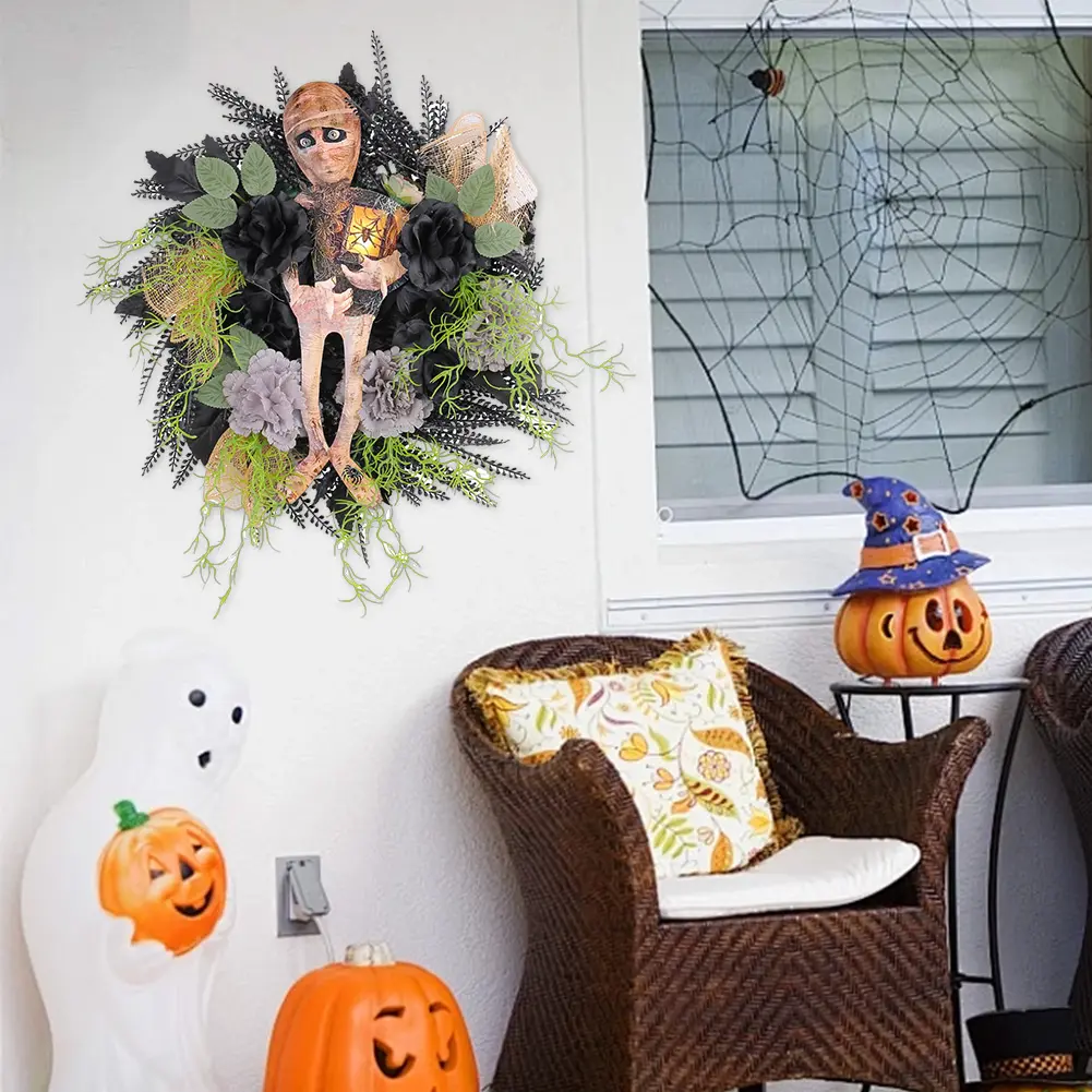 Halloween Mummy Wreath Halloween Wreath Halloween Scary Mummy Welcome Wreath Sign for Home Party Window Wall Indoor Outdoor