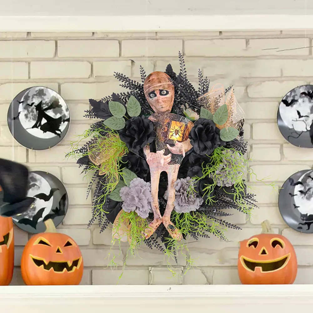 Halloween Mummy Wreath Halloween Wreath Halloween Scary Mummy Welcome Wreath Sign for Home Party Window Wall Indoor Outdoor