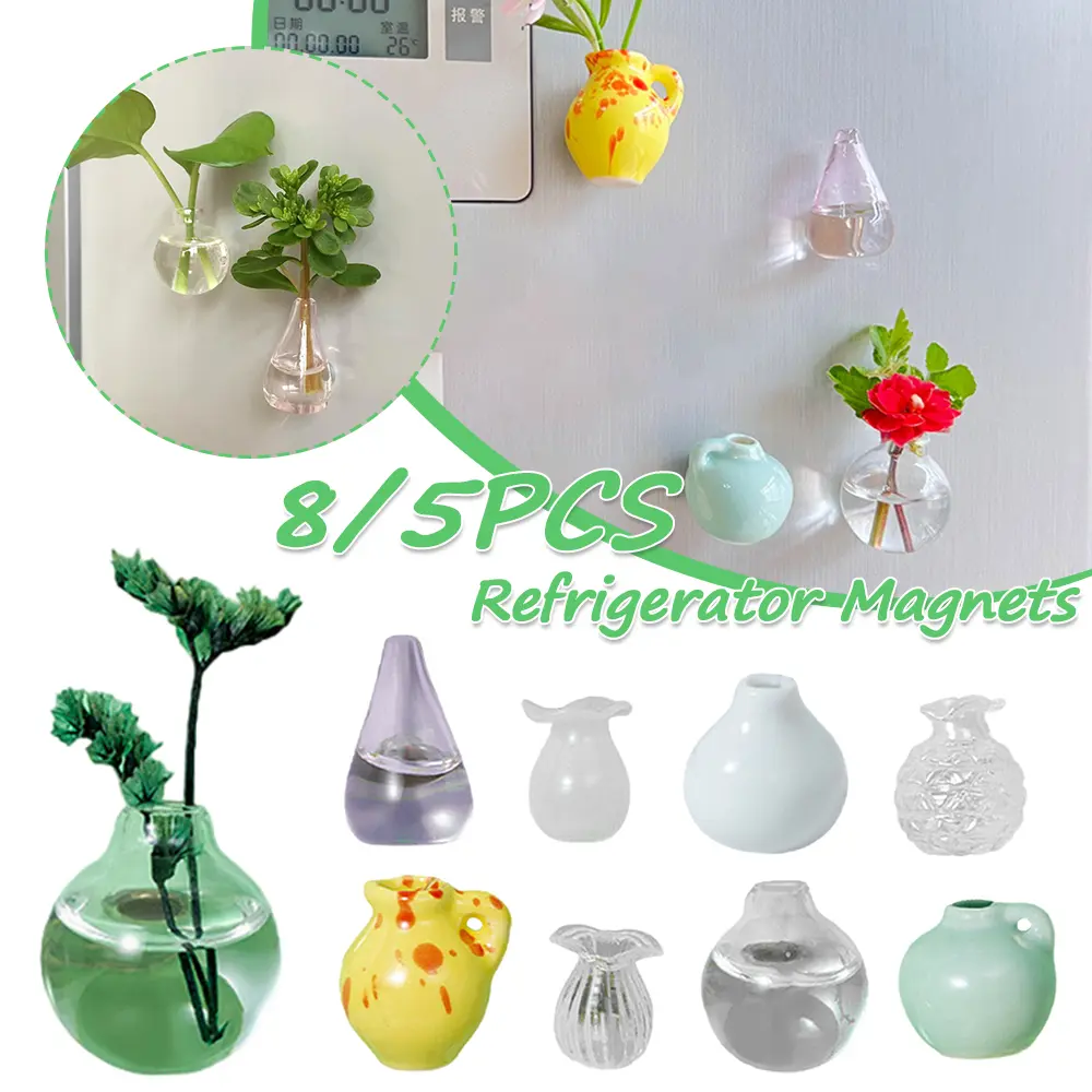 8/5PCS Cute Ceramic Vase Refrigerator Magnets Fridge Magnets Refrigerator Stickers for Home Kitchen Office Locker Whiteboard