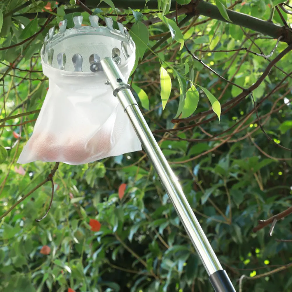 Stainless Steel Splicing Rod High Tree Orchard Picking Tool Fruit Picking Tool Fruits Catcher for Apples Mango Lemon Orange