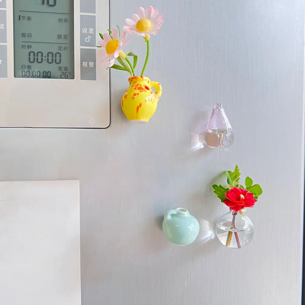 8/5PCS Cute Ceramic Vase Refrigerator Magnets Fridge Magnets Refrigerator Stickers for Home Kitchen Office Locker Whiteboard