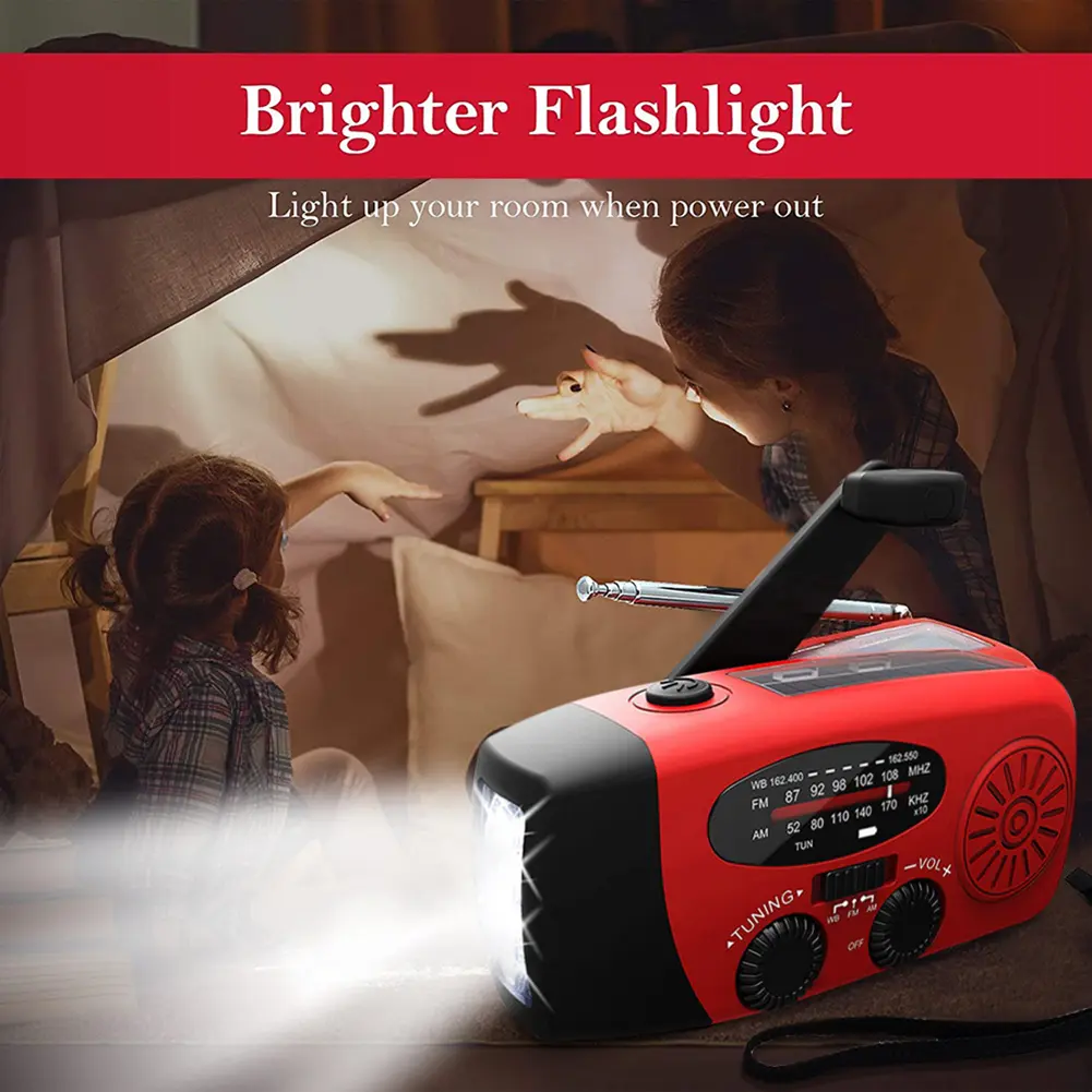Solar Powered Radio Hand Crank Emergency Radio with LED Flashlight Portable Weather Radio Solar Radio for Camping Travel Outdoor